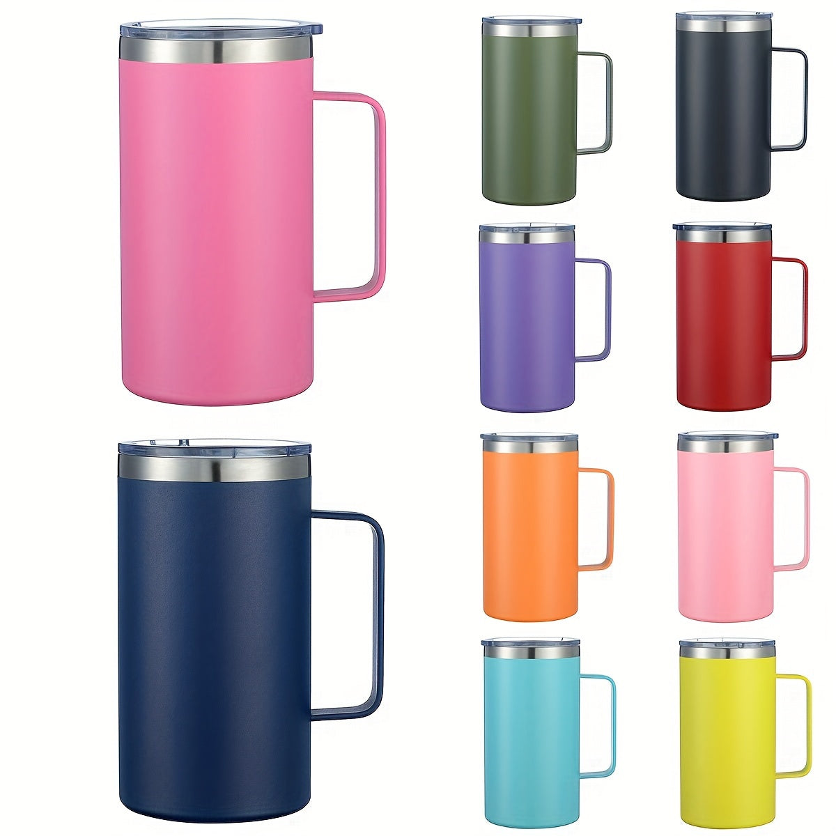 Stainless steel coffee mug, 24oz, vacuum insulated with lid and handle, ideal for all seasons, makes a great gift.