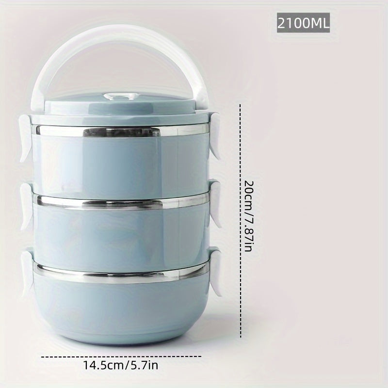 One-Tier Insulated Bento Box Set made of Stainless Steel - Features a Cylindrical Shape with a Lid, Ideal for Office, School, Camping, Picnics. Hand Wash Only. Perfect for Kitchen Storage Container, Capacity of 1400ml.