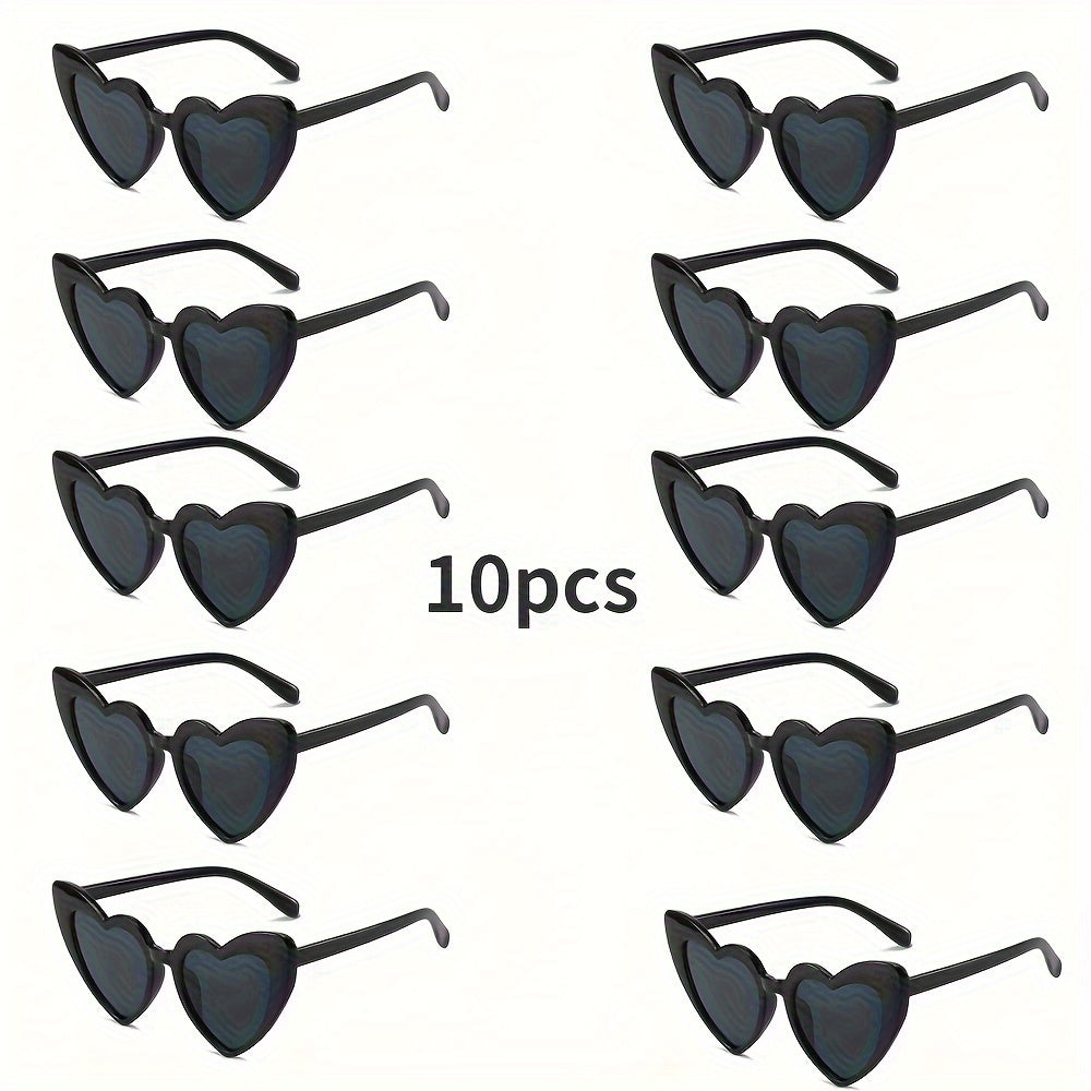 10 Party Love Glasses with Fashionable Peach Heart Design, Black Sports Lens and Pink Frame - Perfect for Parties