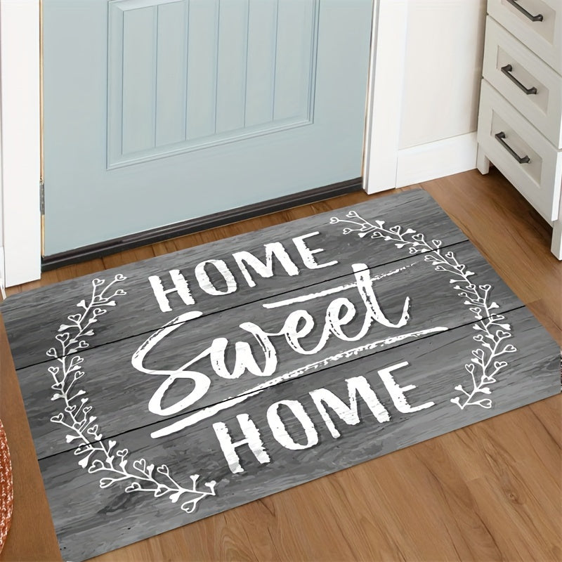 Printed Home Sweet Home Door Mat, 1 Piece, Non-Slip Polyester Rug for Front Door, Living Room, Bedroom. Washable, Rectangular Shape, Low Pile, Machine-Made Home Decor Accent