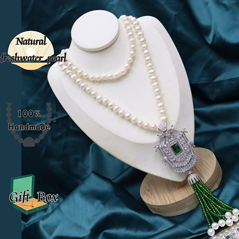 New Arrival: Autumn and Winter Fashion Long Pearl Necklace with 8-9mm Near Round Freshwater Pearls and Skin Light Zirconia Micro Inlay. Each necklace comes with a Gift Box in a randomly chosen style. Perfect for adding a touch of elegance to any outfit!