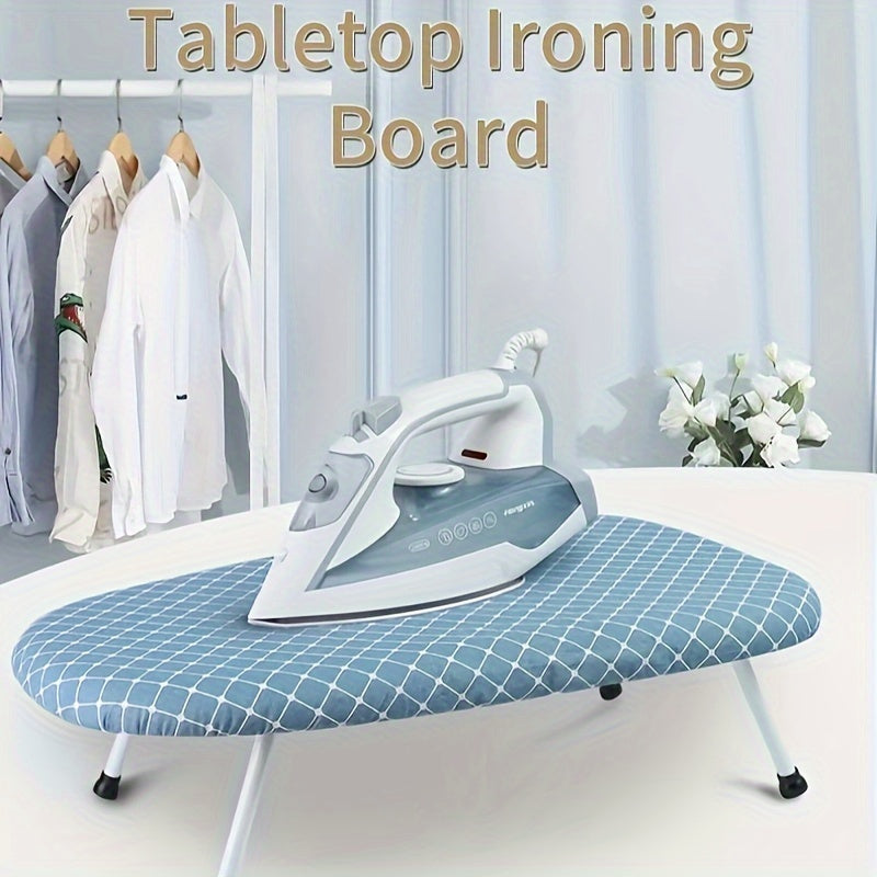 A sturdy ironing board with four foldable legs and a detachable fabric cover for reliable stability during ironing.