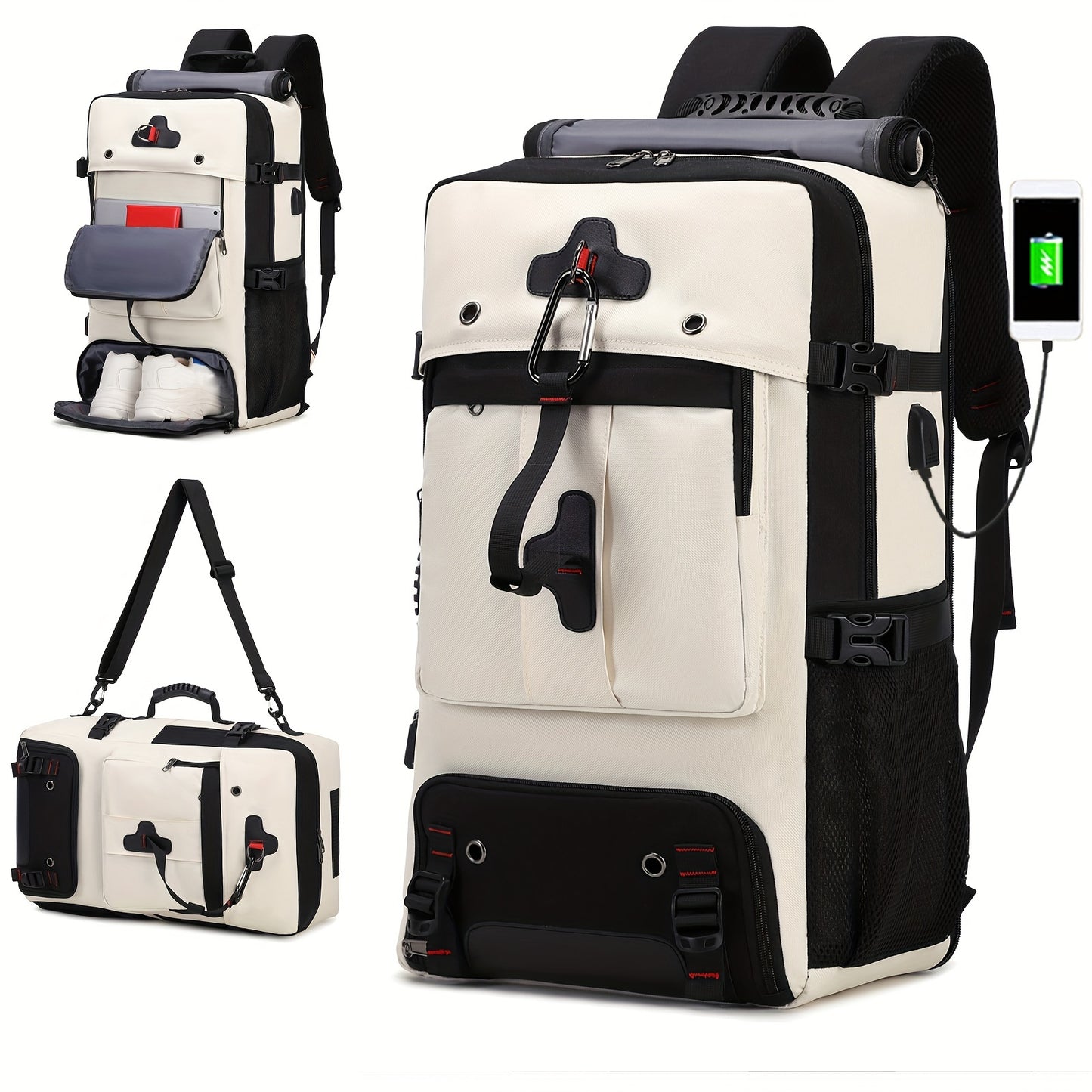 50L hiking backpack with shoe compartment, convertible for both men and women.