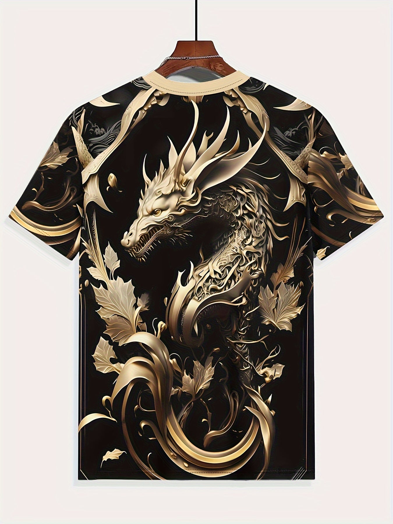 Men's Dragon Graphic Print T-shirt, Short Sleeve Crew Neck Tee for Summer Outdoorwear.