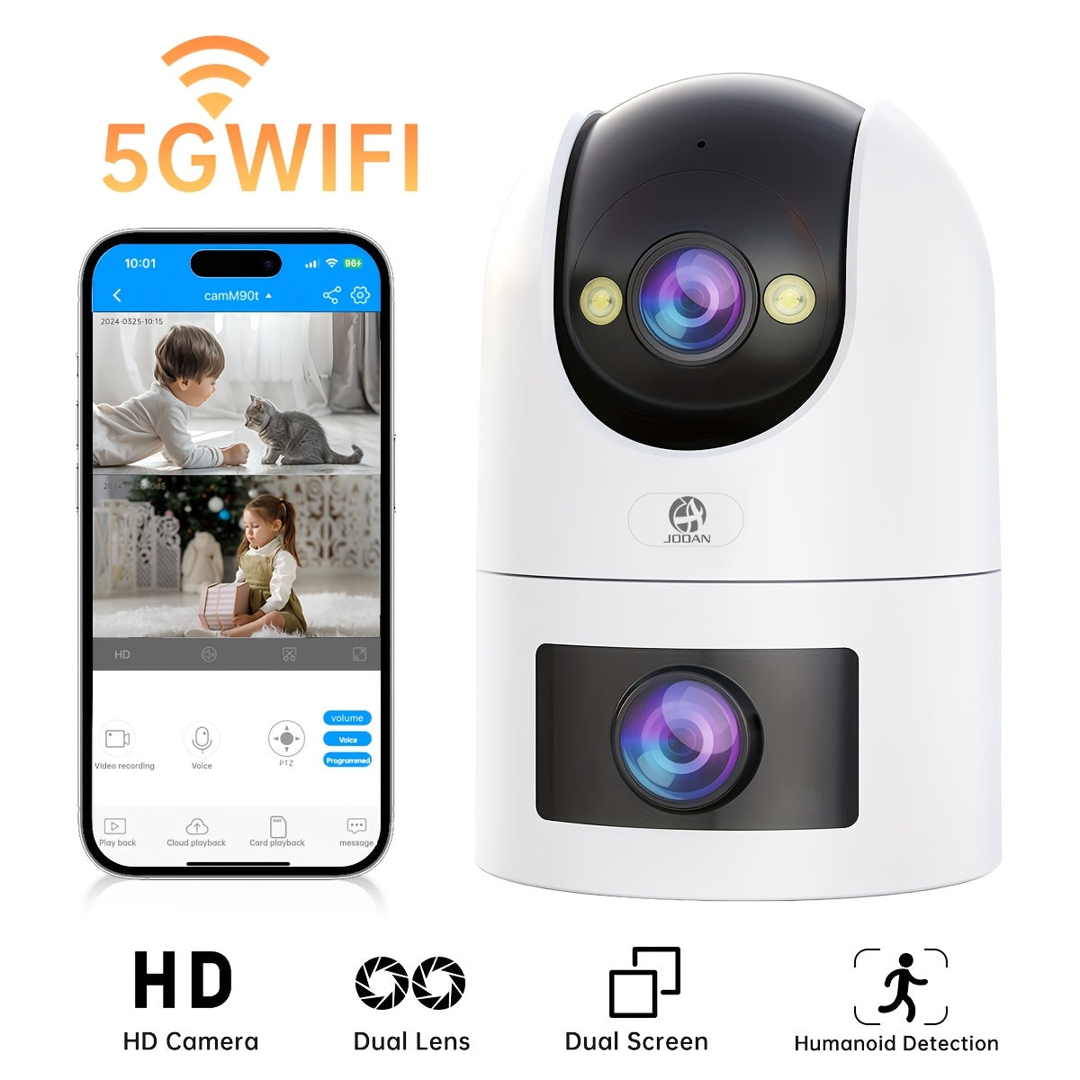 SmartGuard introduces the 1pc 1080p HD Dual Band WiFi Security Camera, perfect for indoor wall hanging. This camera features night vision, app control, and is compatible with smartphones and Apple HomeKit. Not waterproof, it operates on both 2.4GHz and