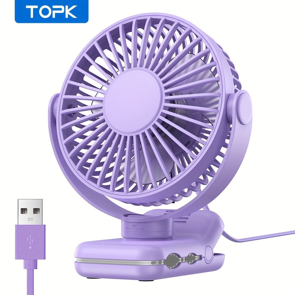 Get your hands on the TOPK K62B Portable USB Clip On Desk Fan, featuring a brushless motor for whisper-quiet and powerful airflow. The strong clamp ensures secure attachment, while the stylish design and high-quality construction make it the perfect mini