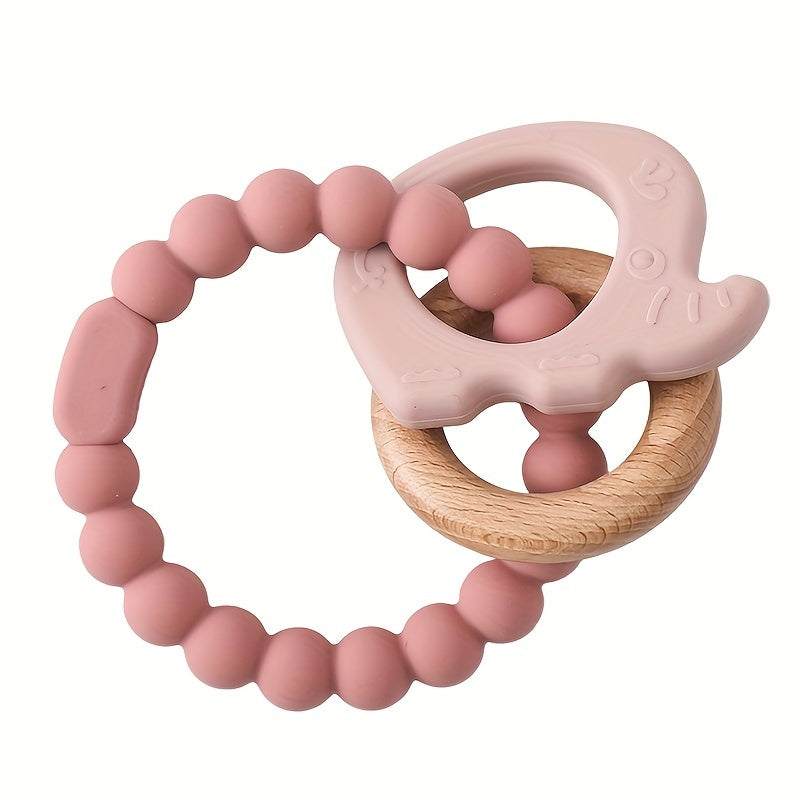 Elephant-shaped baby chewing toy with a soothing molar teether, made free from BPA, phthalates, chlorine, and latex.