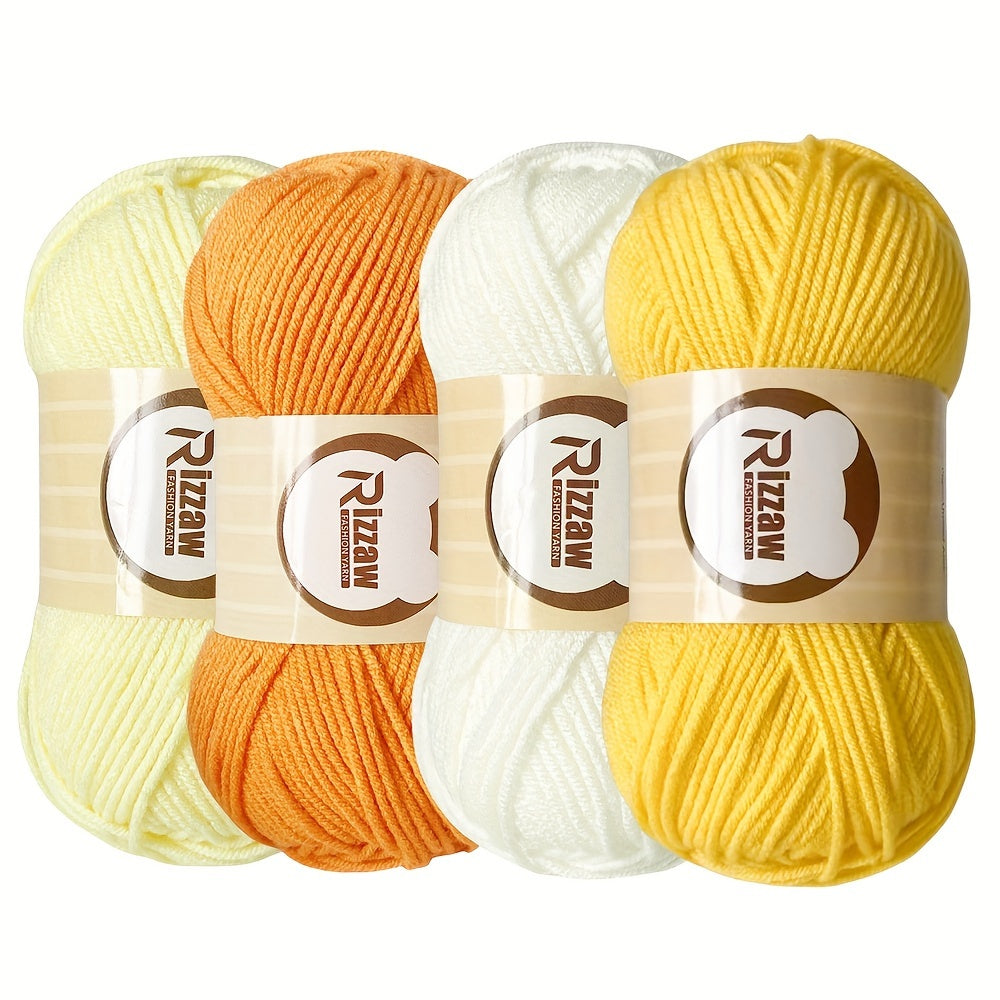 Morandi color set with 4 strands of yarn for crochet projects, including blanket, clothes, tote bag, and slippers. Each strand is 50g.