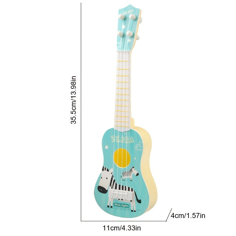 Children's Ukulele Toy, Educational Musical Instrument, durable plastic in yellow and green.