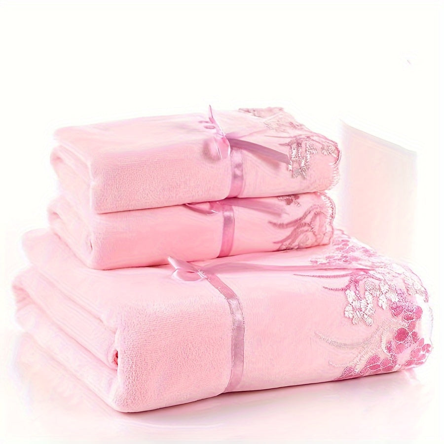 ZZBZZ Luxury Microfiber Lace Towel - Super Soft, Skin-Friendly Hand & Bath Towel with Exquisite Locking Edge for Home Bathroom Essentials