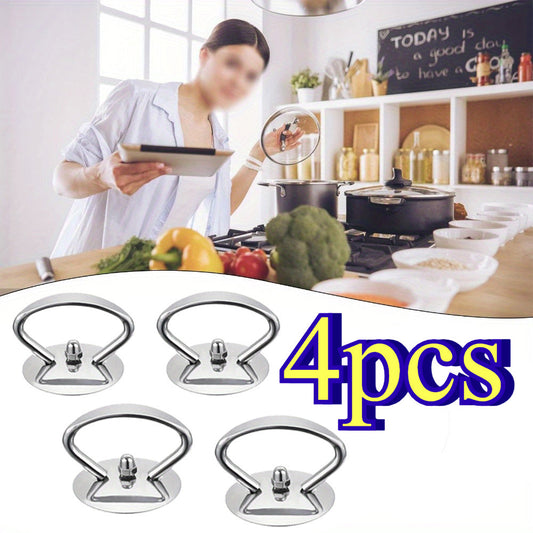 Set of 4 long-lasting stainless steel pot lid handle grips, heat-resistant replacements for cookware, essential kitchen utensil components.