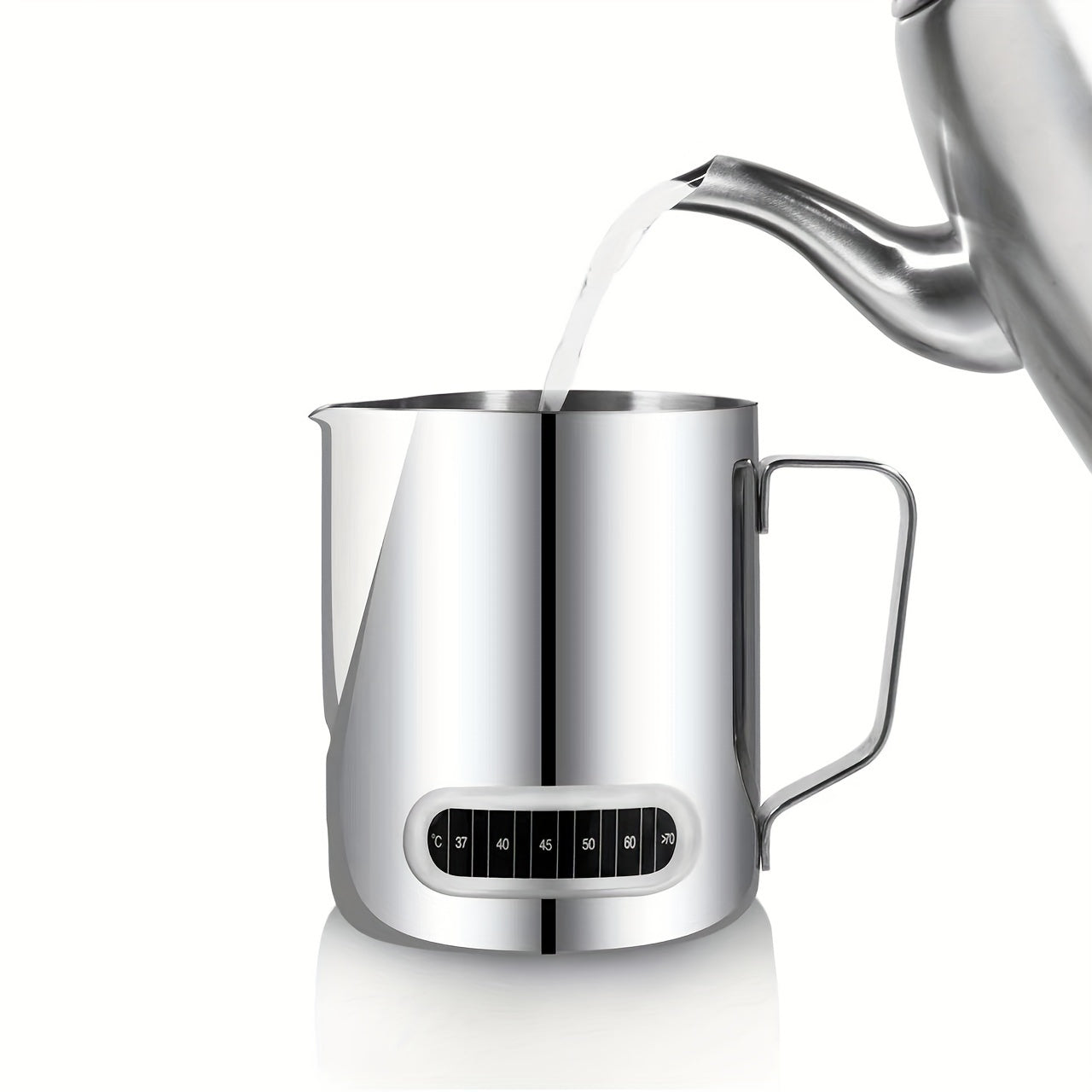 Stainless Steel Milk Frothing Pitcher with Temperature Display and Precision Pour Spout, Perfect for Latte Art and Espresso Making - 1 Piece, 3.6''x4.3''/9.2cm*11cm, Barista Essential.