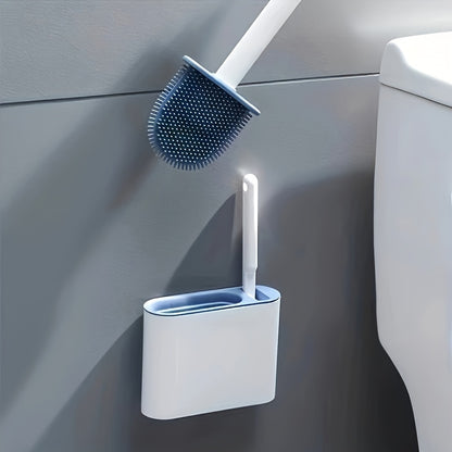 1 set of 2 toilet brushes and a sealed toilet seat box, wall-mounted with a long handle and silicone soft brush head for multi-functional use in households.