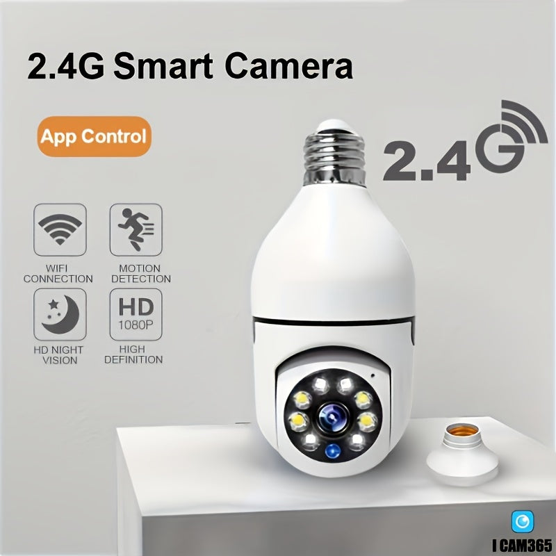 2.4GHz WiFi HD E27 Bulb Camera Featuring Automatic Tracking, Black-White Night Vision, and Two-Way Audio Communication