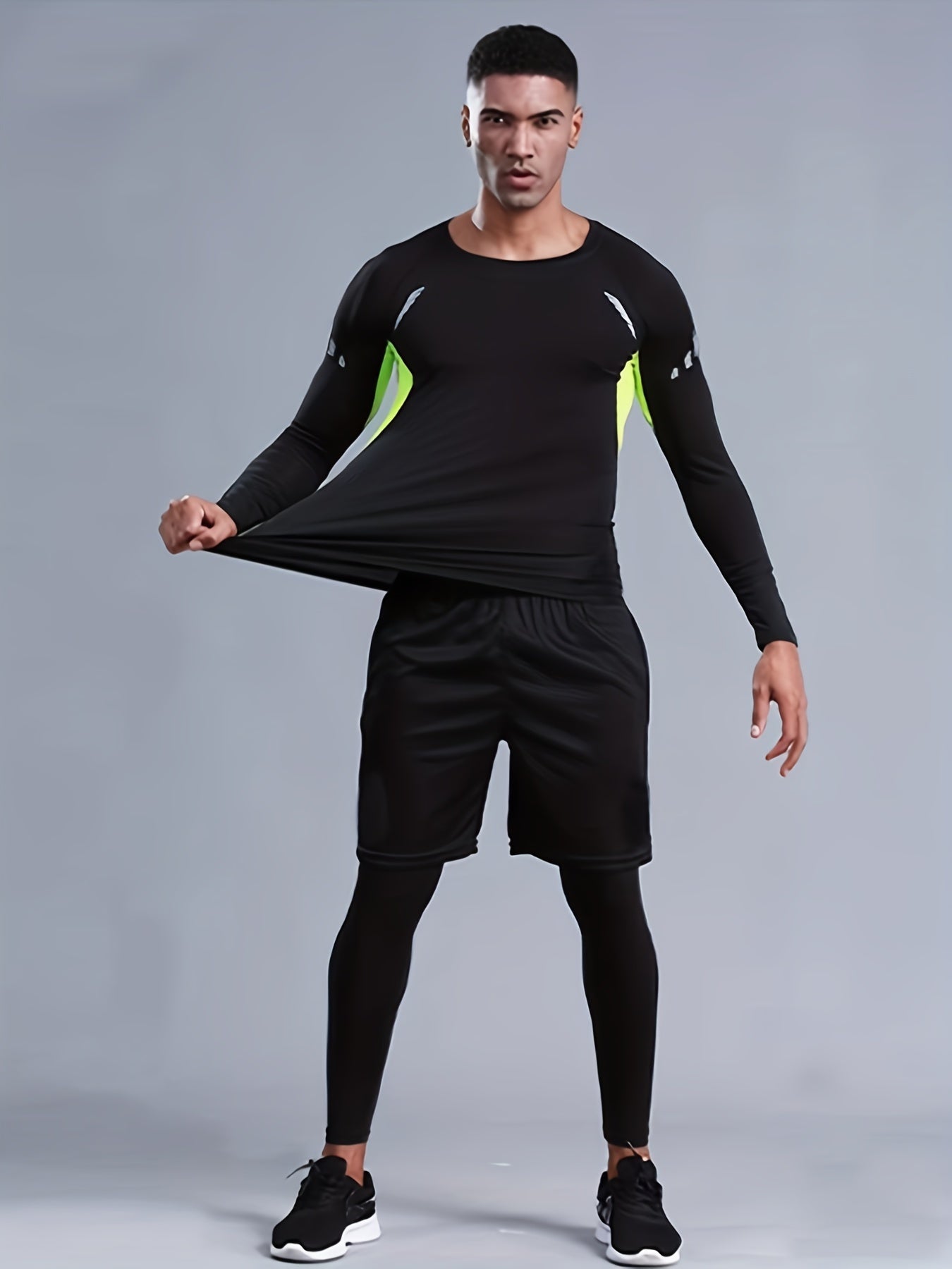 Men's 2-Piece Sports Set: Long Sleeve Shirts & Compression Pants