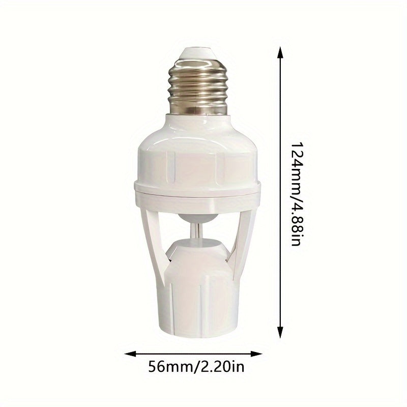 Motion Sensor PIR Lamp Holder with high sensitivity, 360° detection, white PC material, E27 screw socket, adjustable delay and light control. Ideal for industrial electrical use, easy