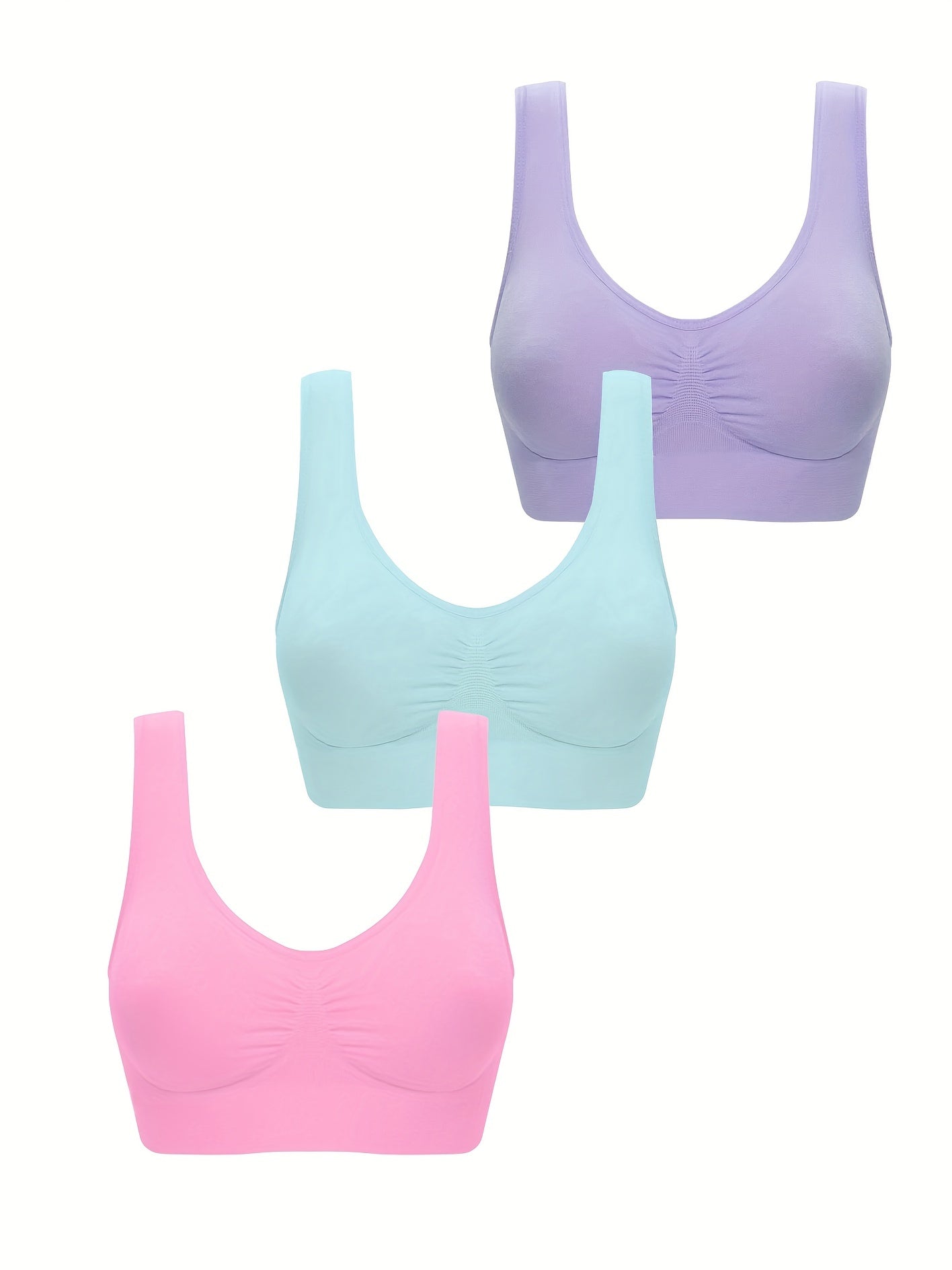 3 Wireless Sports Bras for Women, perfect for running and workouts, comfortable and breathable.