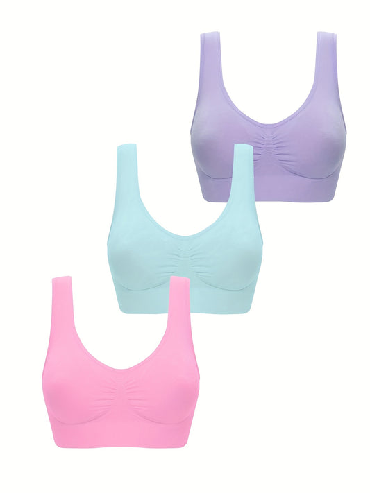 3 Wireless Sports Bras for Women, perfect for running and workouts, comfortable and breathable.