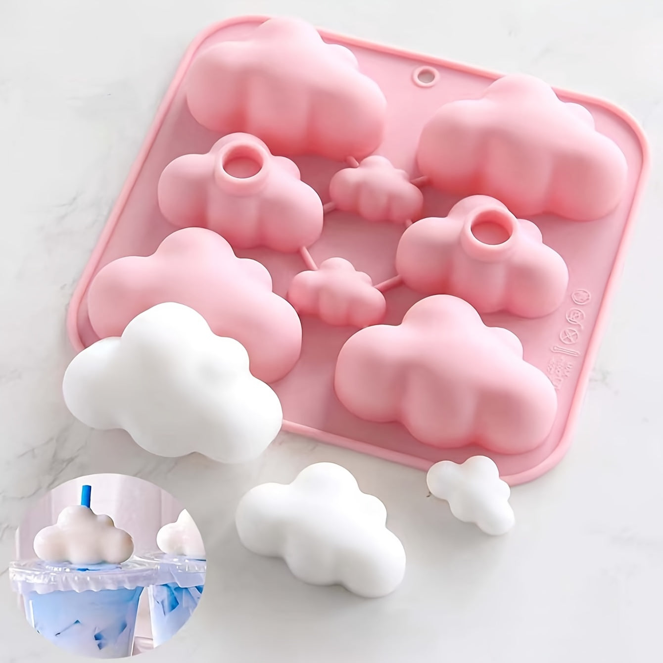 Cloud-Shaped Silicone Mold with 8 Cavities for Candles and Desserts - Perfect for Weddings! Flexible and Easy Release for Jello, Pudding, Chocolate, and Resin Crafts - Multi-Size Oblong Mold Set