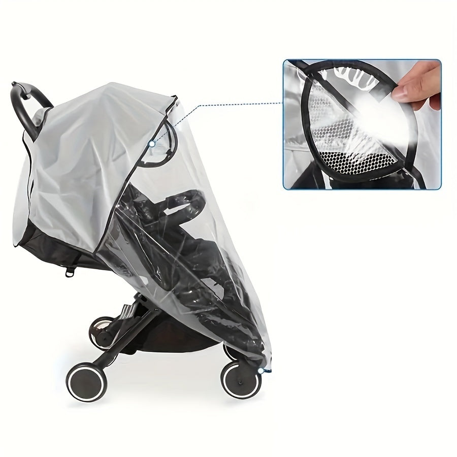 Durable Universal Clear Plastic Stroller Rain Cover for Babies 0-3 Years Old - Dustproof, Snowproof, and Includes Ventilation Mesh Window for Unobstructed View - Essential Stroller Accessory