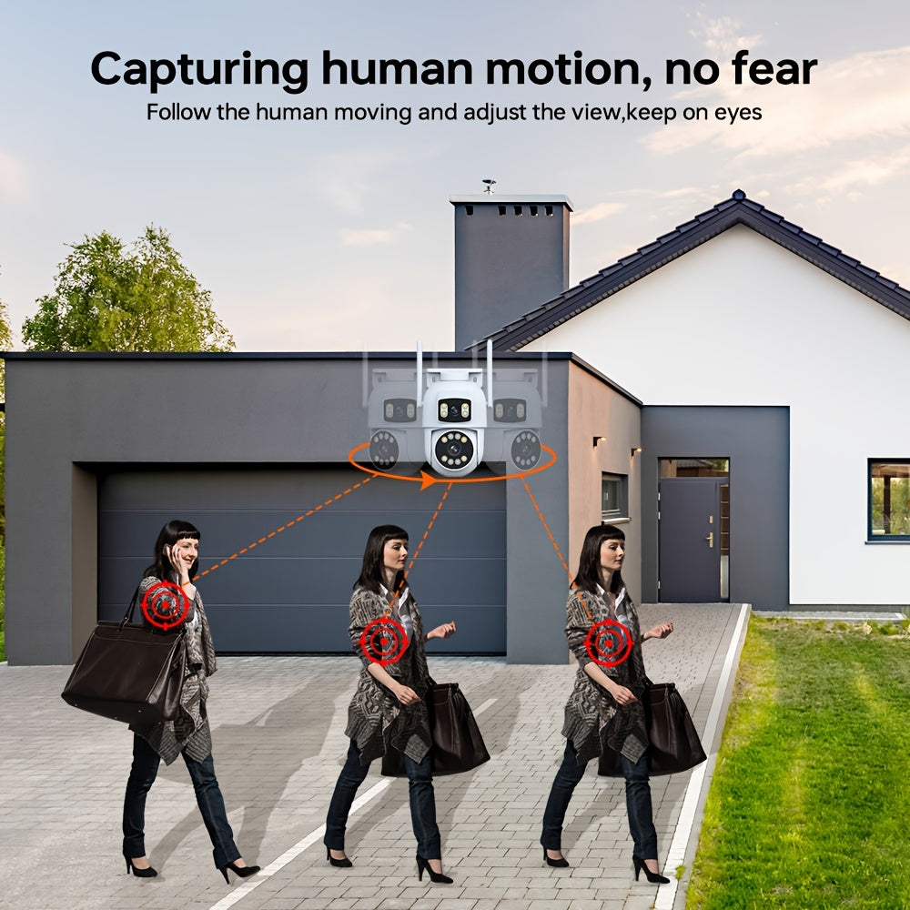 Introducing the ZHXINSD 4MP Dual Lens Wireless Security Camera, featuring 2K 1920p HD resolution, 360° Pan-Tilt Auto Tracking, AI Human Detection, Full Color Night Vision, Two-Way Audio, 2.4G/5G WiFi connectivity, Smartphone App Control, USB Powered