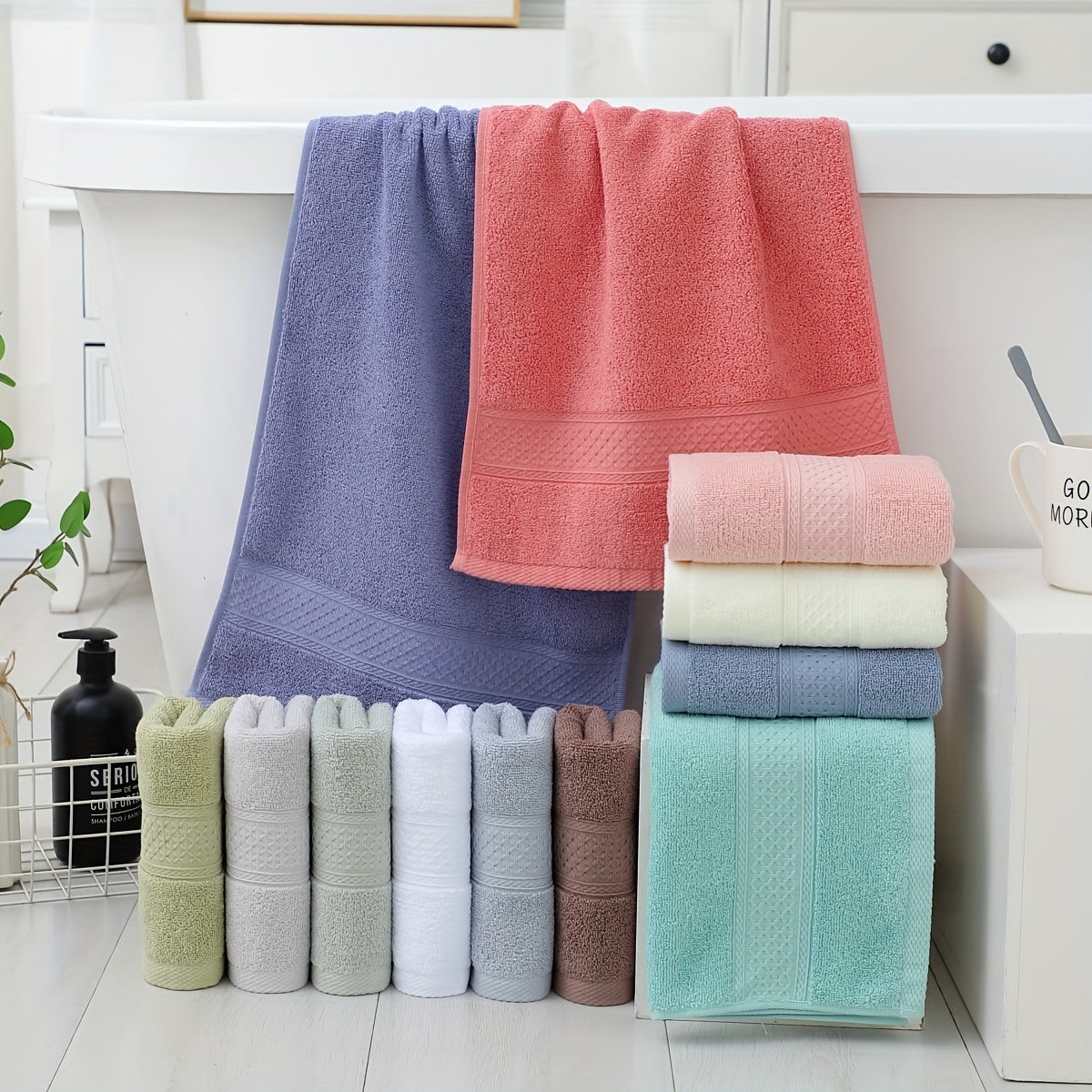 3-piece set of bath towels including a velvet towel, square towel, and face wash towel made of pure cotton with thickened absorbent rhombus velvet for home use.