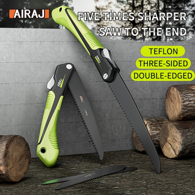 Durable metal pruning saw for woodworking and tree cutting with SK9 alloy steel blade. Quick folding design for easy storage. Bare tool included. Ideal for home and garden use.