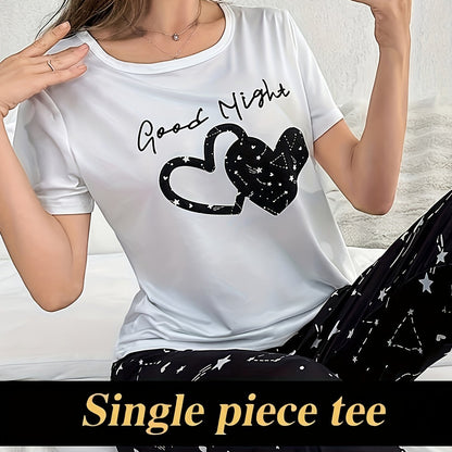 Casual Heart Print Night Top, Women's Sleepwear