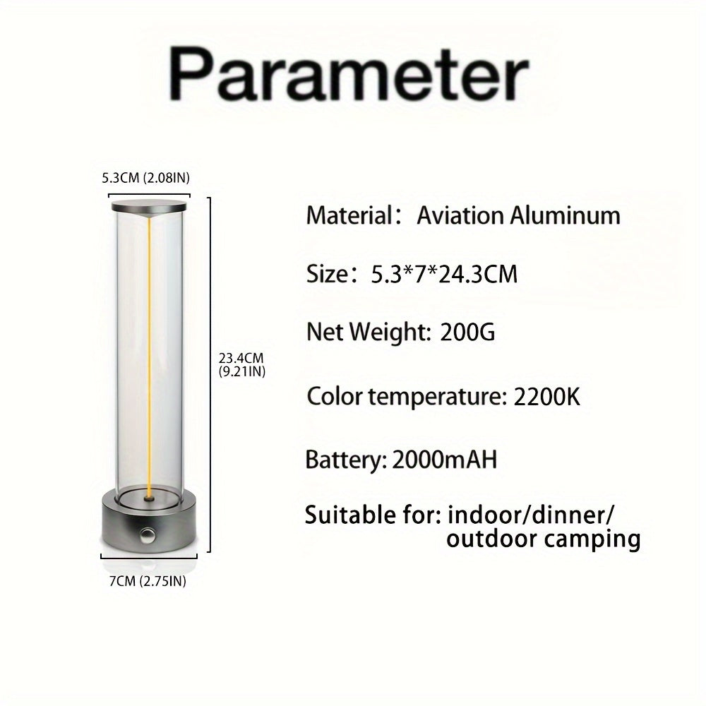 Rechargeable LED table lamp with USB charging port for bedroom, restaurant, bar, study, and outdoor use.