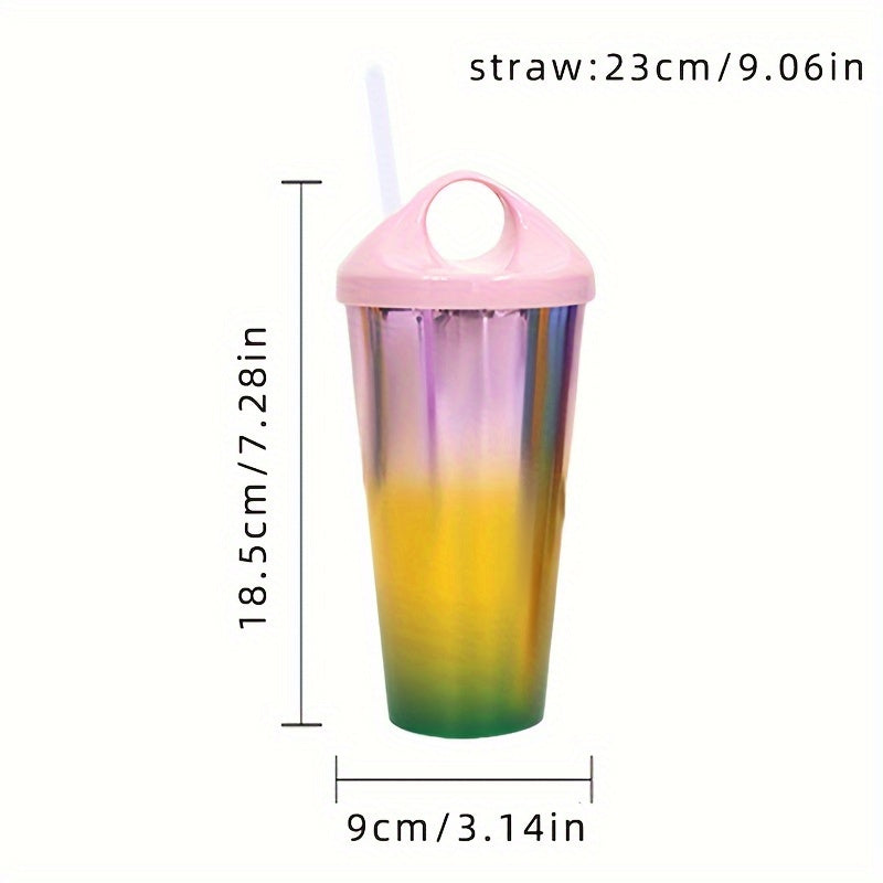 Gradient plastik tumbler qalamcha bilan - sirpanmaydigan, sindirilmaydigan sport shishasi fitnes, sharbat, qahva uchun - maktab, ofis, partiyalar uchun ideal