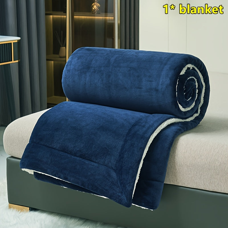 This versatile double-layer blanket, made of luxurious milk velvet and lamb velvet, is perfect for both indoor and outdoor use in your home.