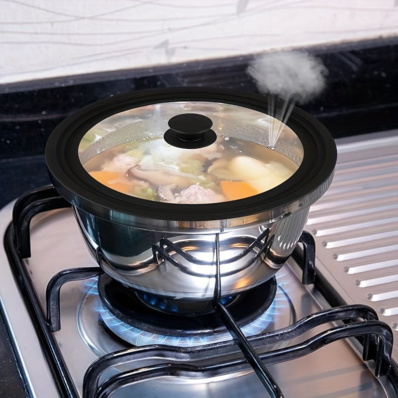 This universal pot lid is suitable for use with pots, pans, and skillets. It features a heat-resistant silicone rim and tempered glass, and can fit cookware diameters ranging from 15.24cm to 33.02cm. The lid is dishwasher safe and made without BPA.