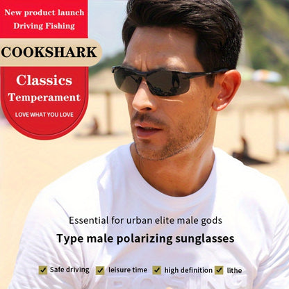 Cook Shark's new high-end polarized sunglasses offer UV protection for men who drive or fish.