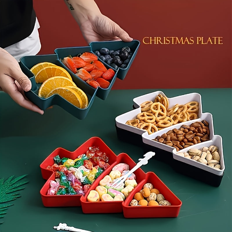 A set of Christmas tree shaped plastic trays perfect for serving appetizers, candy, salad, dessert, and nuts. These food-safe party trays are great for home, office, and holiday gatherings. Each pack includes multiple trays for easy serving and clean up.