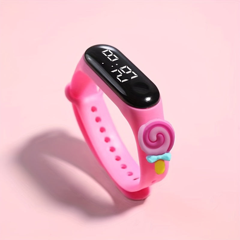 Cute cartoon LED sports watch for kids - silicone band, non-waterproof digital display.