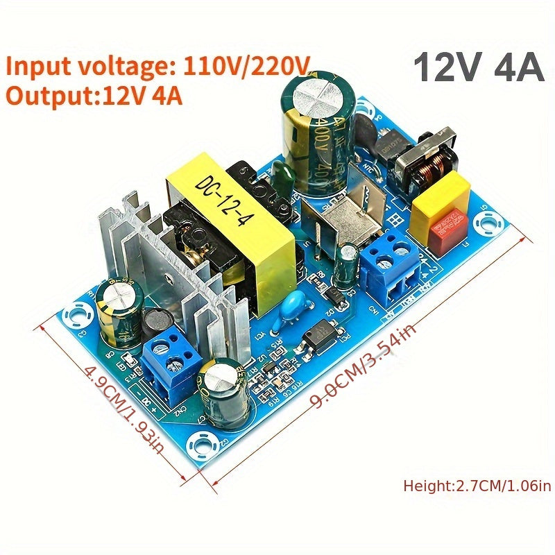 High-power switching power supply module with AC220V input and DC5V12V output options, with built-in boards available in various current capacities.