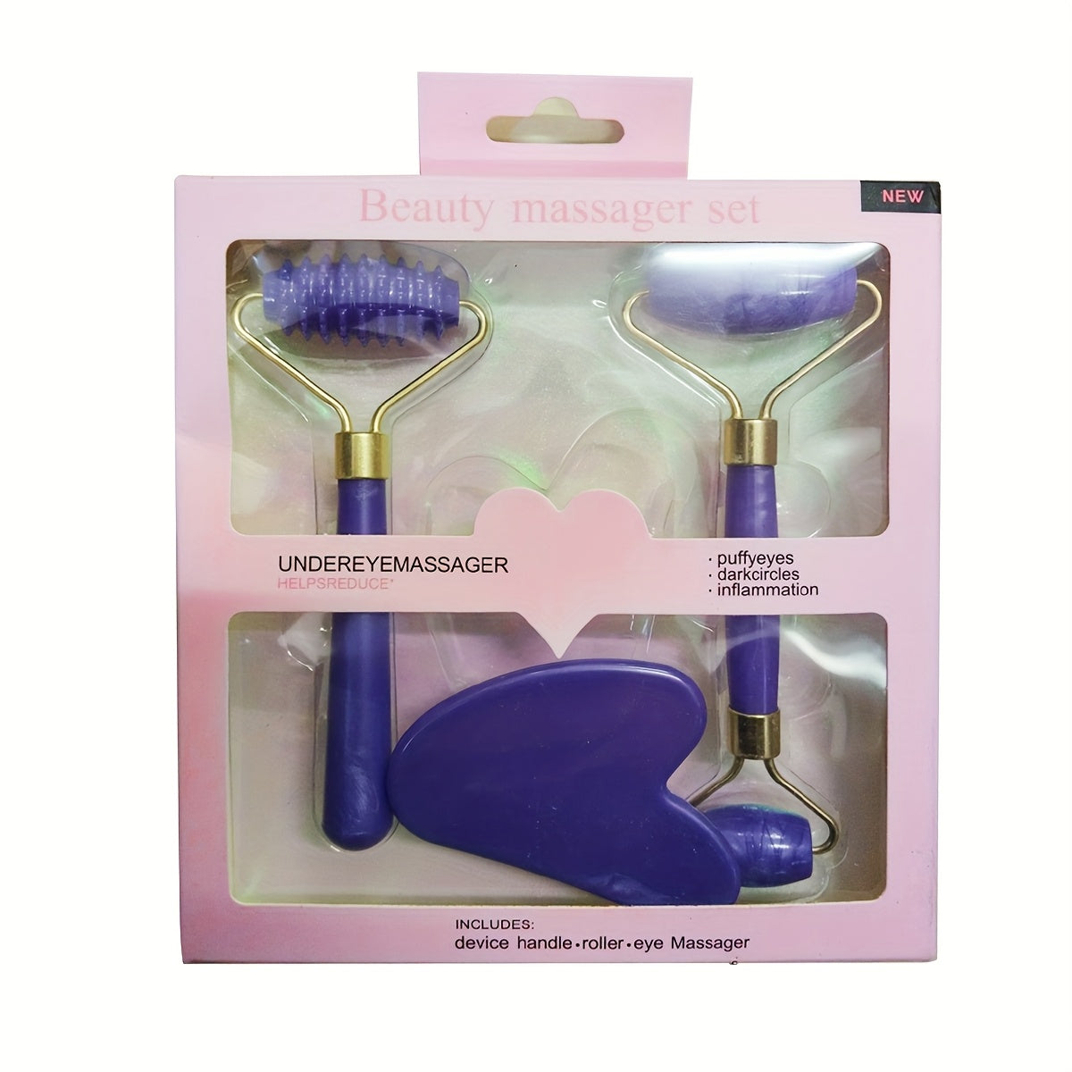 3-piece Resin Facial Massager Roller for Face, Body, Neck, Eyes; Includes Guasha Scraping Board for Anti-Wrinkle Skin Care.