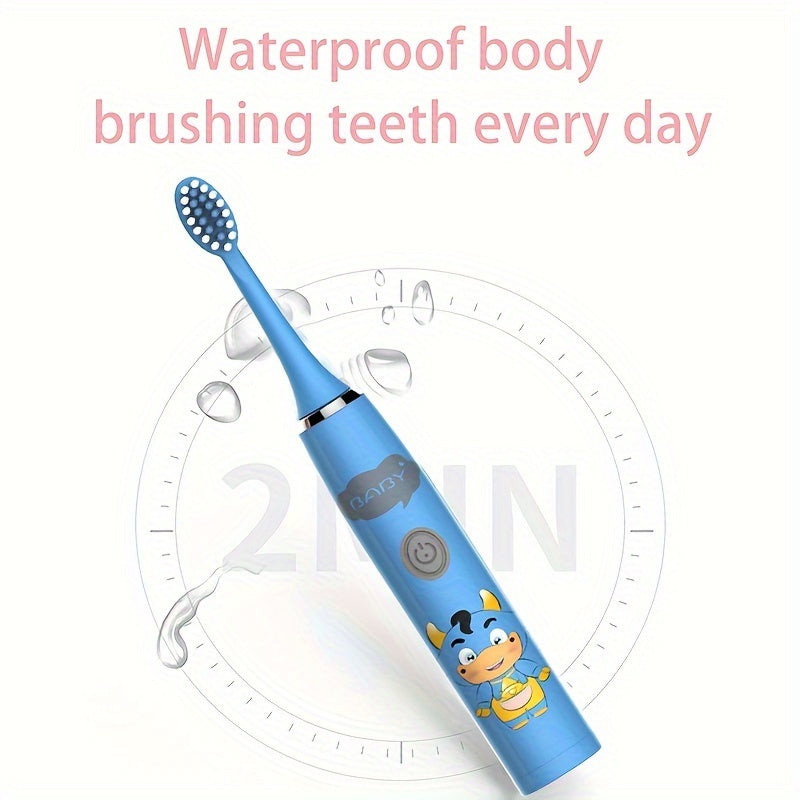 2 Electric Toothbrushes with battery-powered cartoon style and replaceable ultra-soft bristles. Includes 2-12 brush heads and a 2-minute smart timer for effective dental plaque cleaning