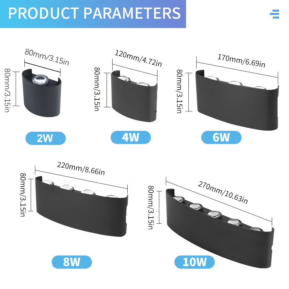 Various wall lights available in different wattages can be used for a voltage range of 85-265V.