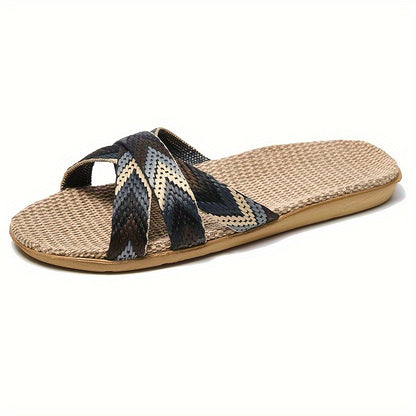 Women's Striped Linen Slippers - Comfortable Summer Fashion with EVA Sole