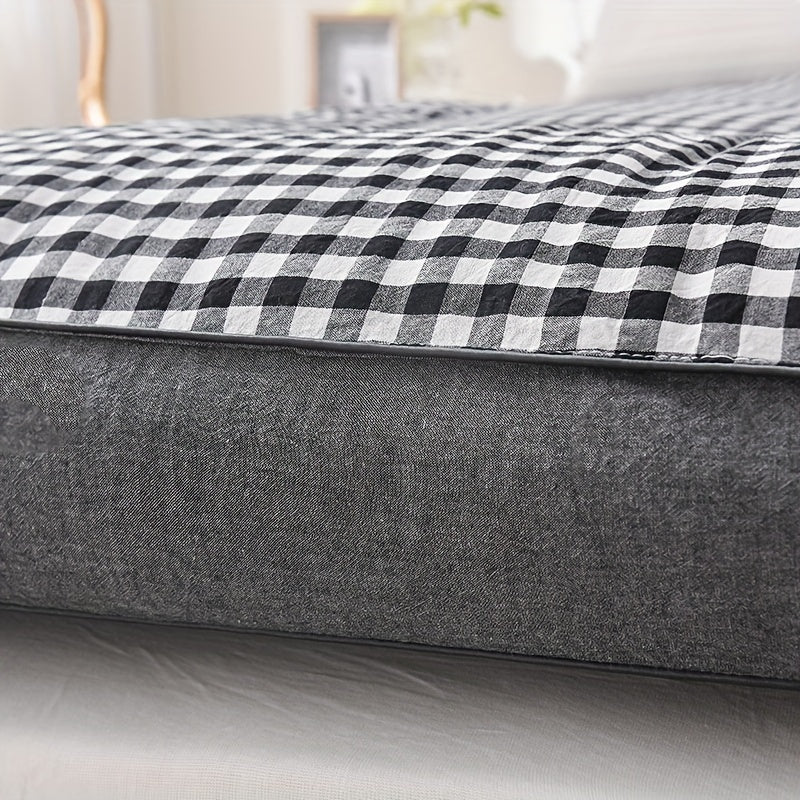 Soft and luxurious plaid mattress topper, perfect for all-season comfort in your bedroom, guest room, or dorm. Breathable and fluffy for a cozy autumn and winter sleep essential.