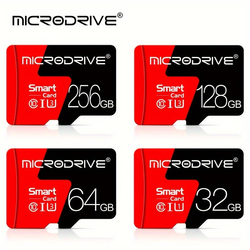 Microdrive offers high-speed TF SD memory cards in sizes ranging from 4GB to 256GB, with a 4K HD USB card reader adapter included.