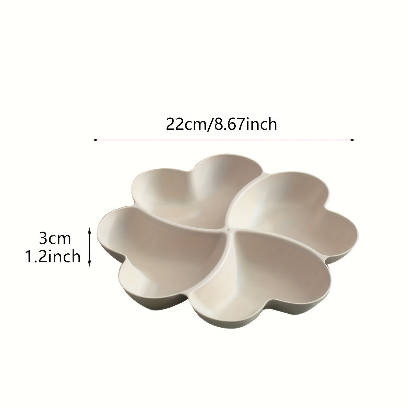 1pc unbreakable chip & dip serving platter with 4-compartment heart-shaped dish for snacks, nuts, candy, fruit, and salads.