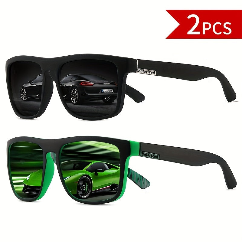 2 pairs of polarized sunglasses with mirrored PC lenses and copper alloy frames are suitable for both men and women for various outdoor activities and casual wear.