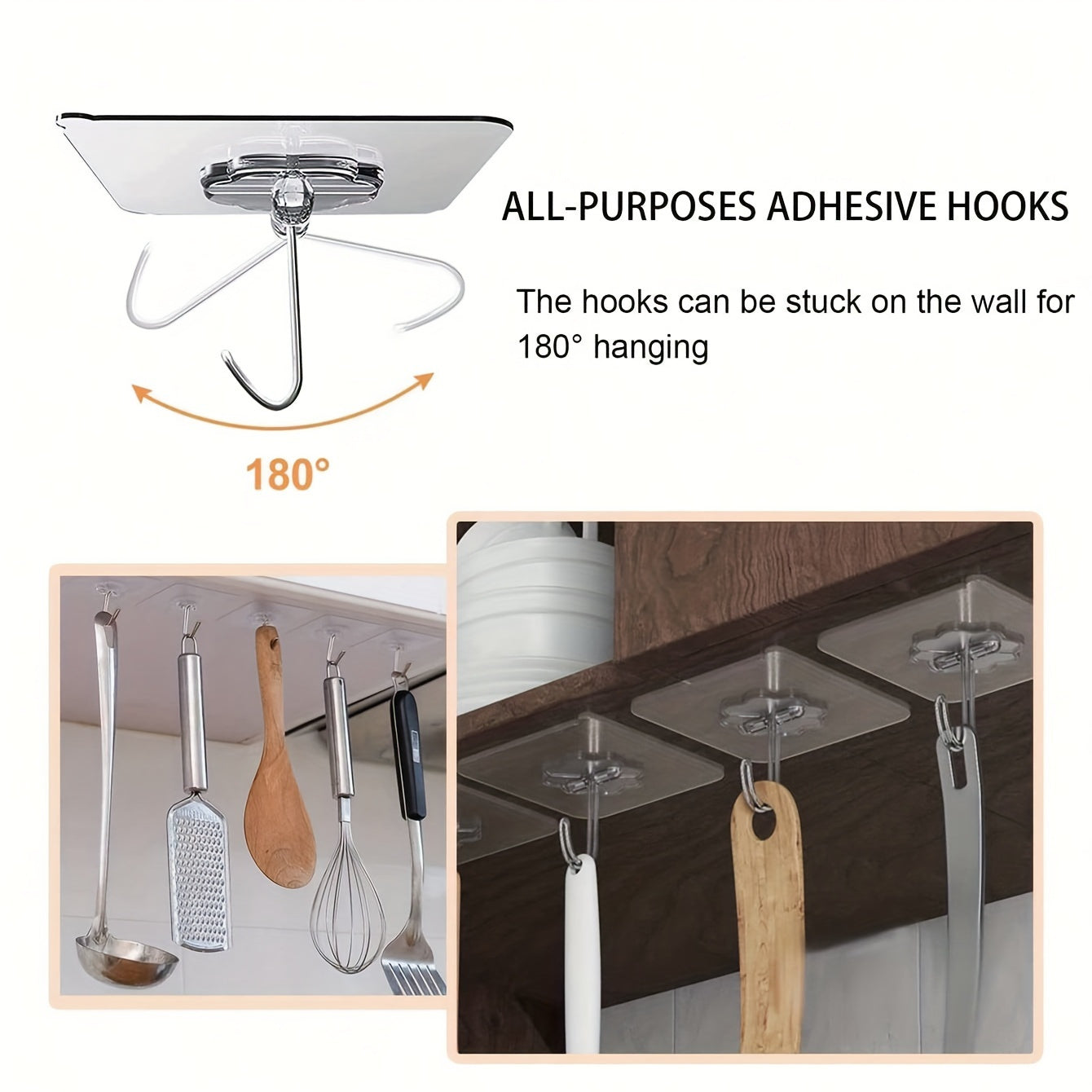 30 transparent adhesive hooks for picture frames and tiles with strong hold on multiple surfaces, no nails or damage.