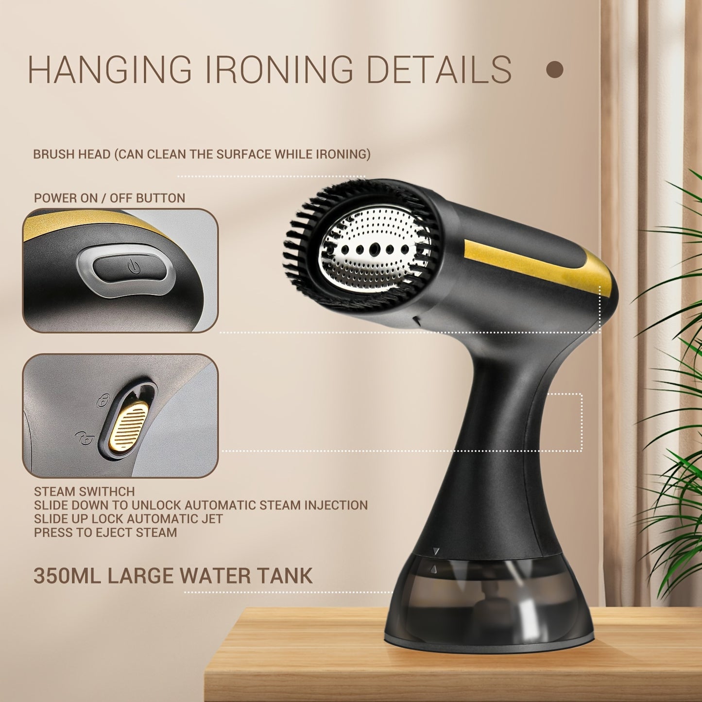 Compact handheld steam garment steamer for home and travel use with 1500W power, EU plug.