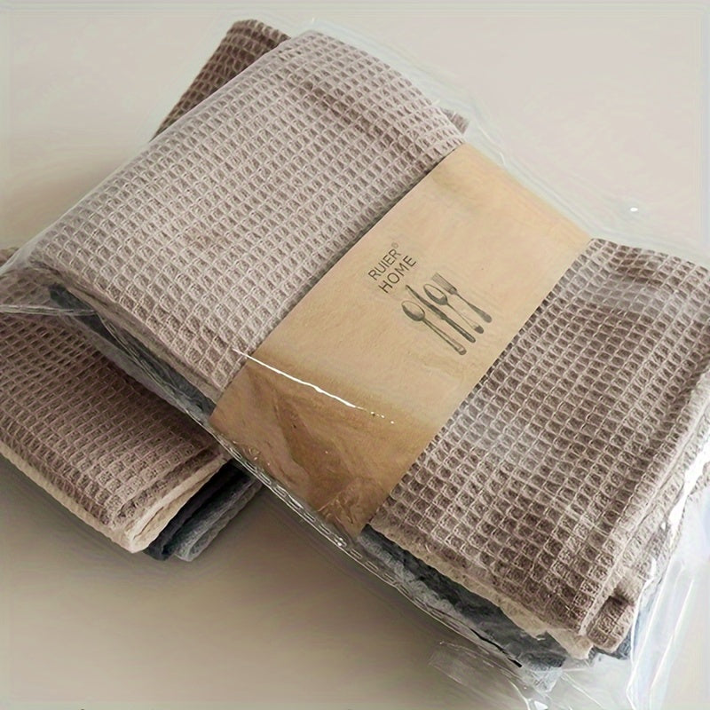 4 Waffle Weave Dish Cloths, 34.8cm Square - Absorbent Cotton Kitchen Towels, Solid Color Cleaning Rags for Home