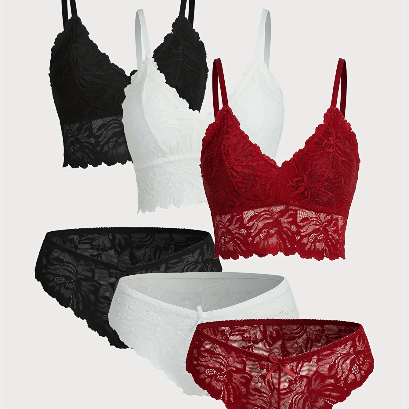 Floral Lace Bra & Panties Set with Push Up Bra and Bow Tie Panties, Women's Lingerie & Underwear