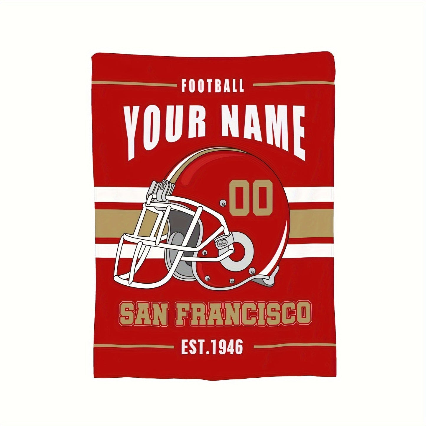 Personalized San Francisco Football Blanket - Customizable Name Throw for Bed or Sofa, Soft and Cozy Flannel Travel Blanket, Rectangular Polyester Woven Design, No Electricity Required, Perfect Home and Kitchen Decor for Football Fans of All Ages.