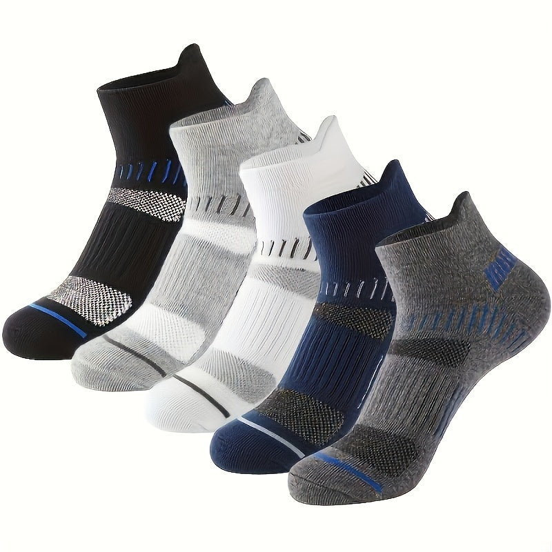 5 pairs of breathable ankle socks, striped design for men's fall wear